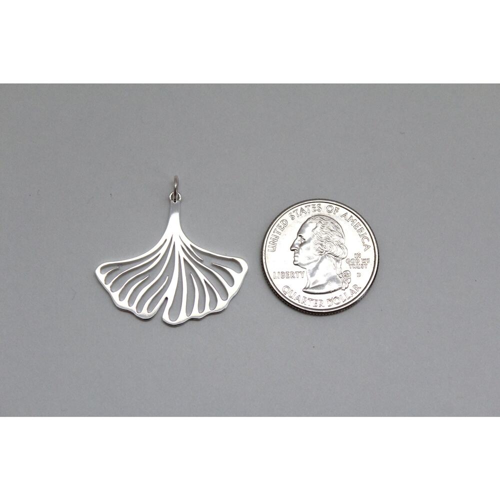 Sterling Silver Openwork Ginkgo Leaf Charm, Silver Openwork Ginkgo Pendant View 4
